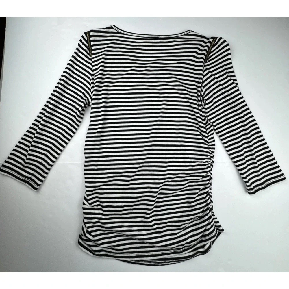 Michael Kors Womens‎ Santa Striped Top M Cotton Holiday Sequin Christmas Shirt